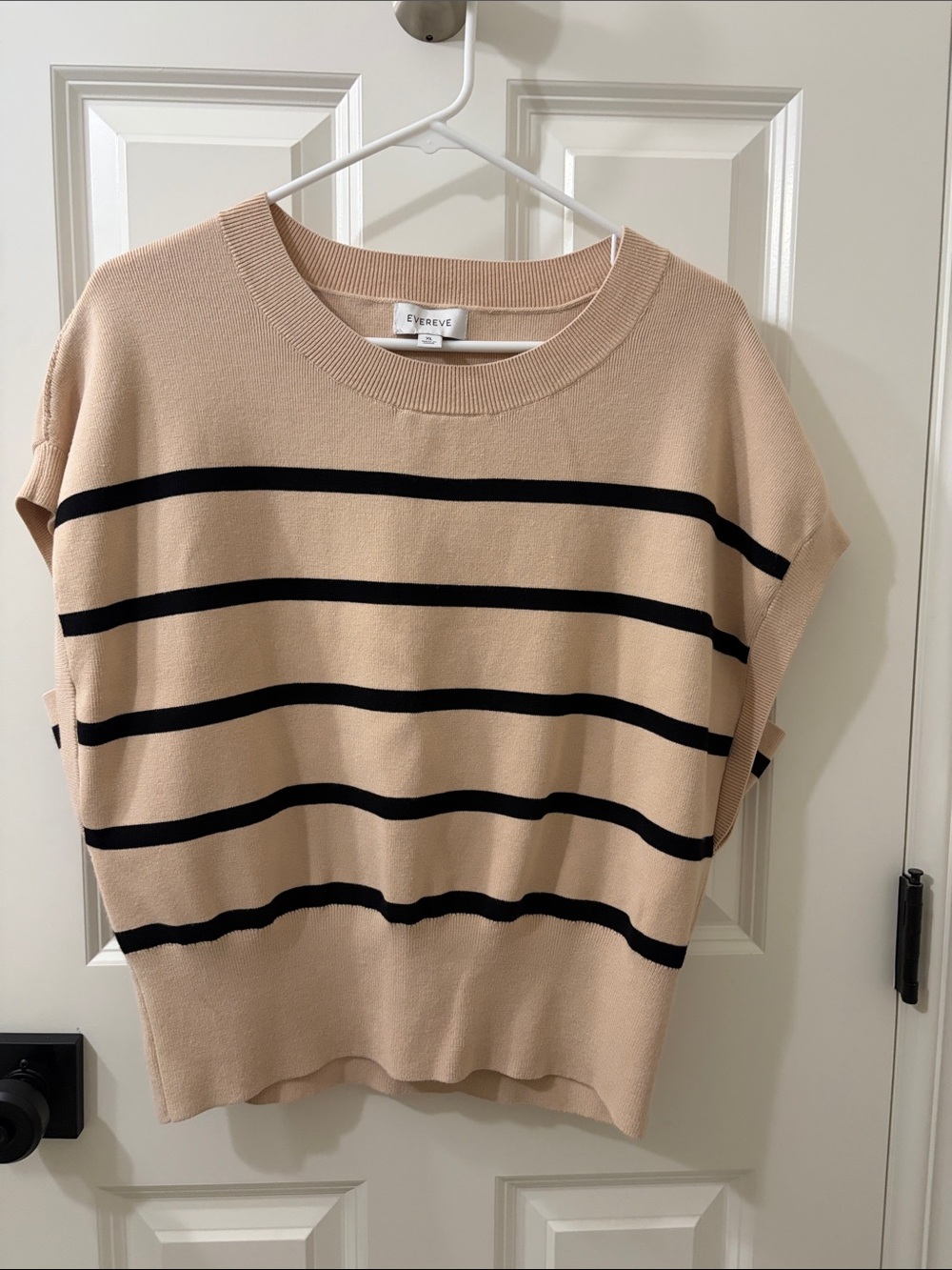Evereve Stroped Crewneck Sweater - Beige and Black